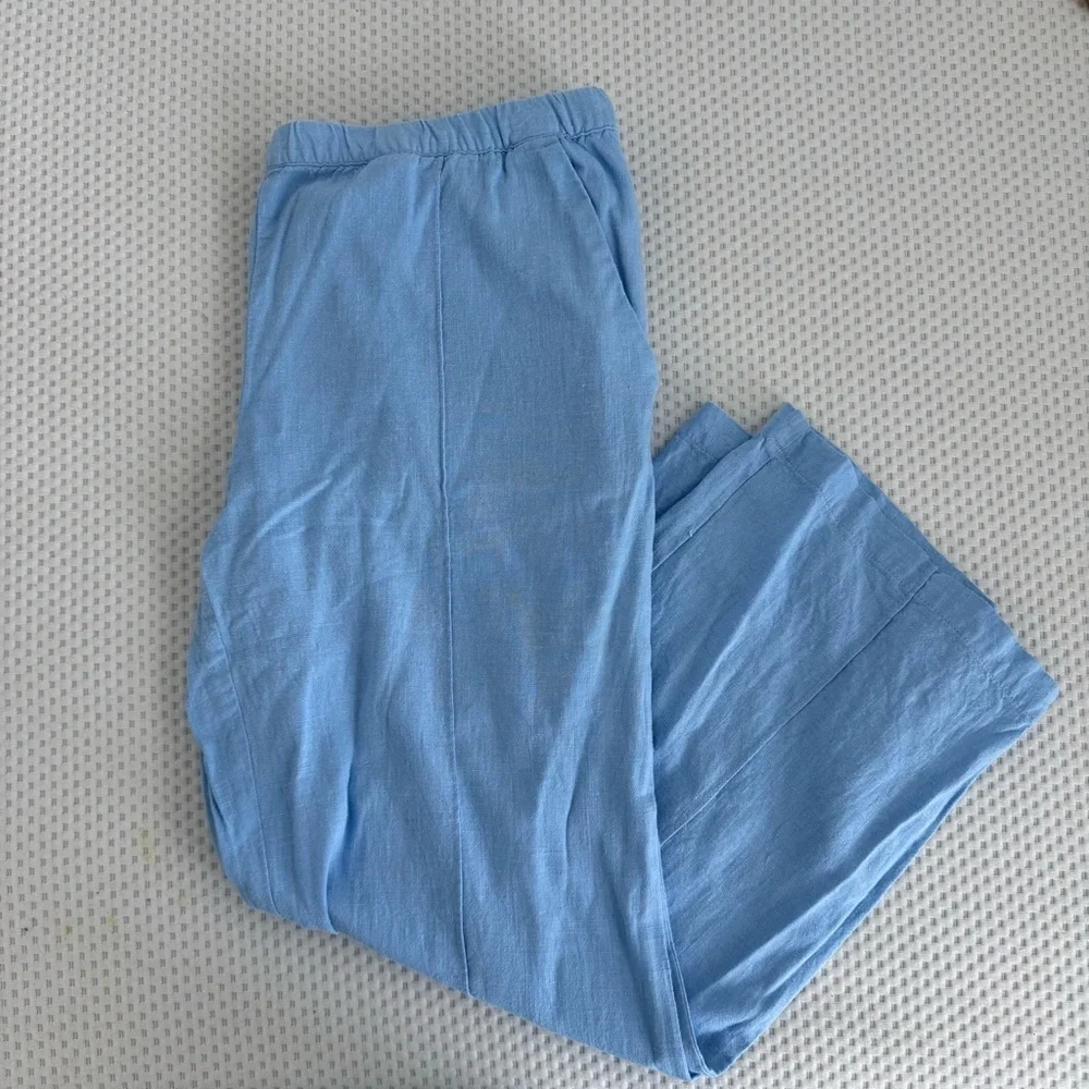 H&M Women’s Low Rise Light Blue Elastic Linen Pull On Pants Size Large